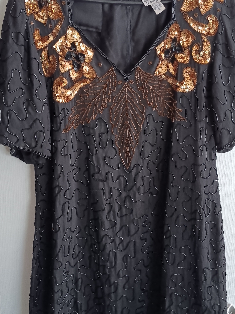 Embroidered Black Women's dress with Gold Sequin Accents